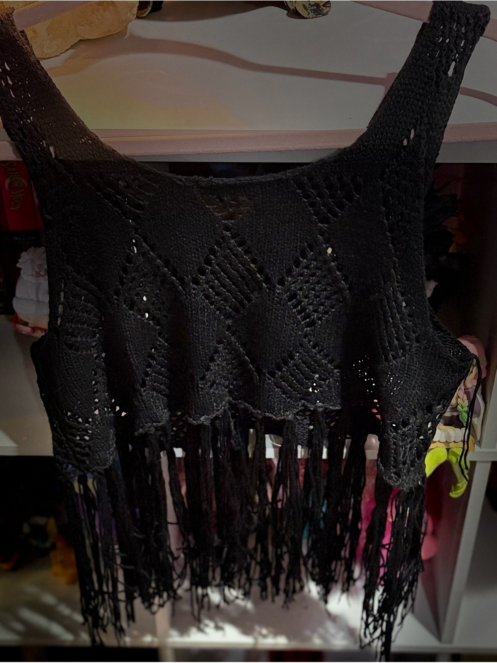 Alternative Black Crochet Fringe Crop Top